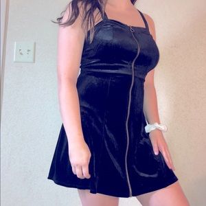 Black Velvet Zipper Front Dress